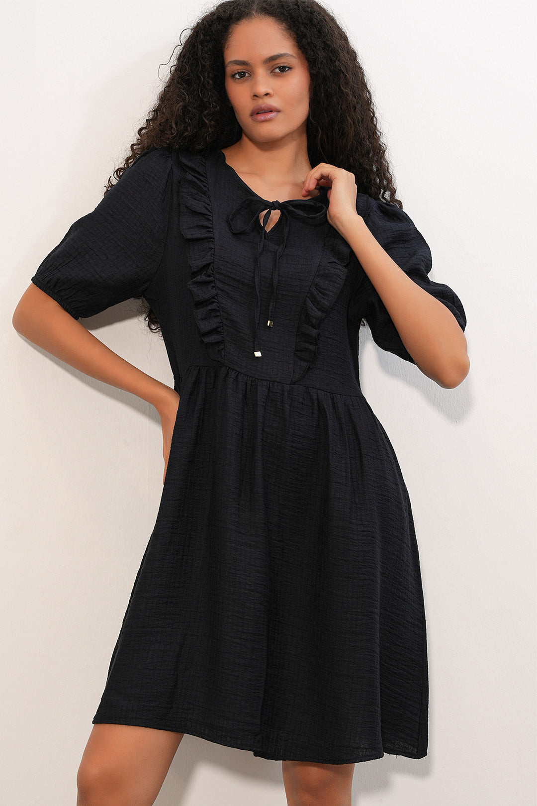 Bigdart Robe à Manches Courtes avec Détail à Nouer 2600 - Noir