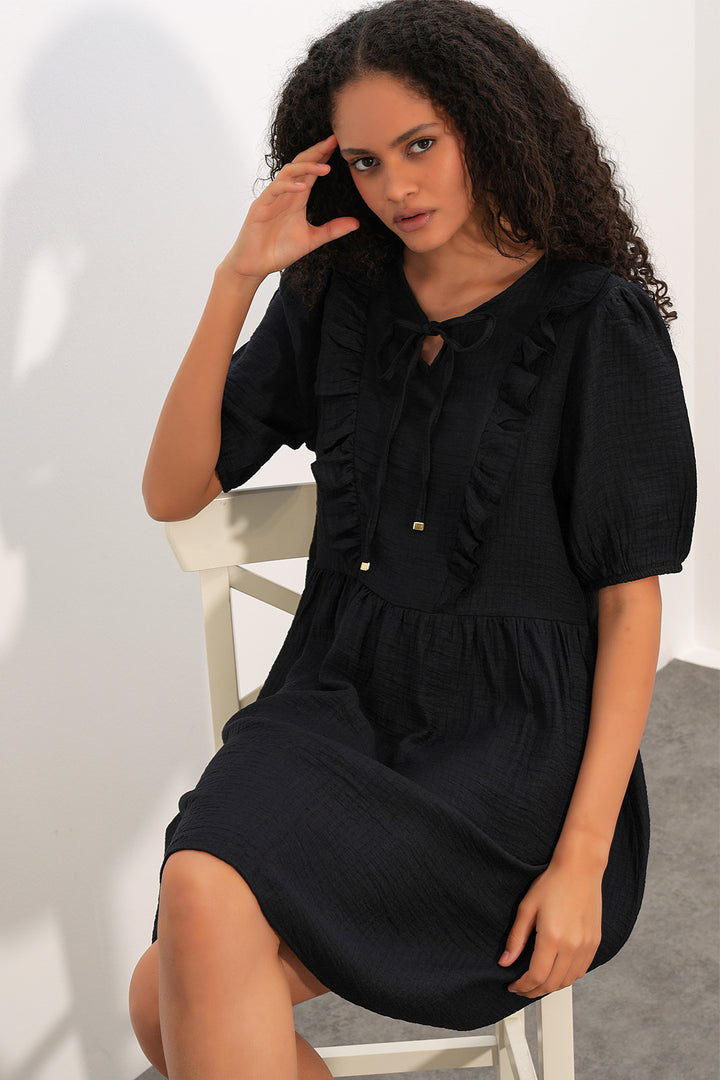 Bigdart Robe à Manches Courtes avec Détail à Nouer 2600 - Noir