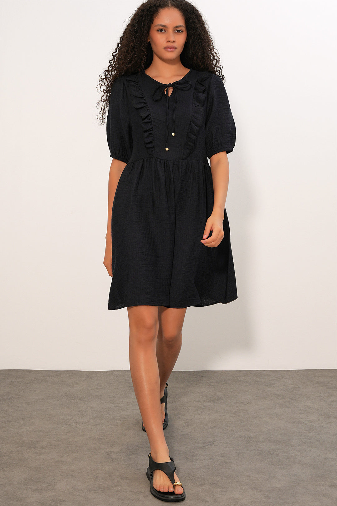Bigdart Robe à Manches Courtes avec Détail à Nouer 2600 - Noir