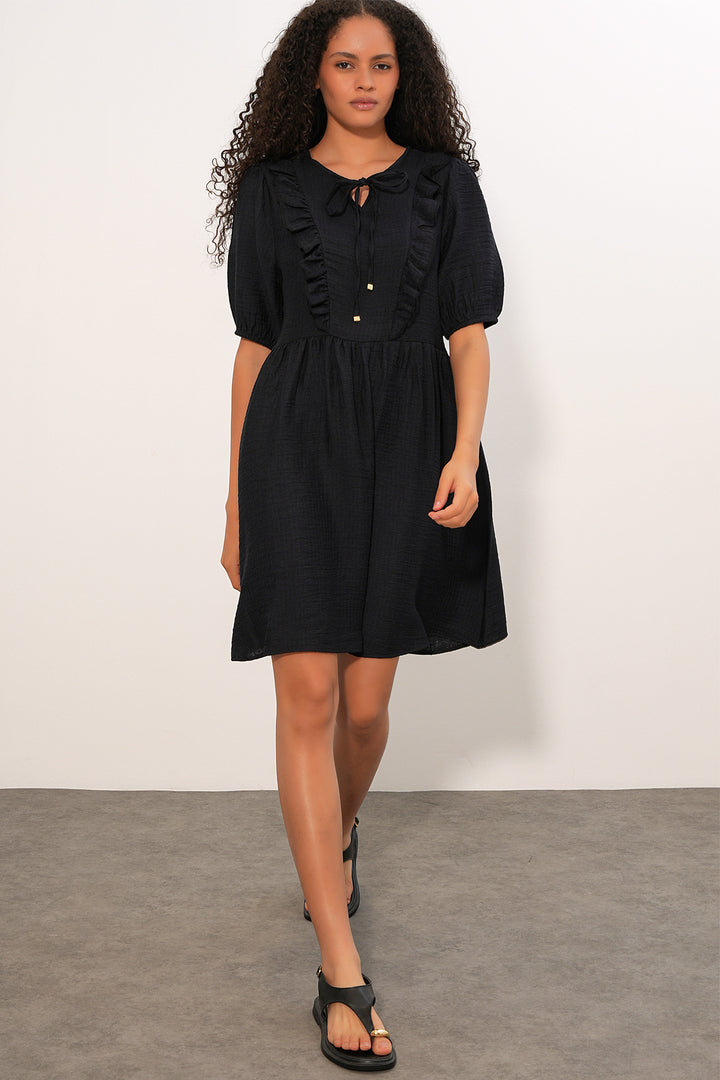 Bigdart Robe à Manches Courtes avec Détail à Nouer 2600 - Noir