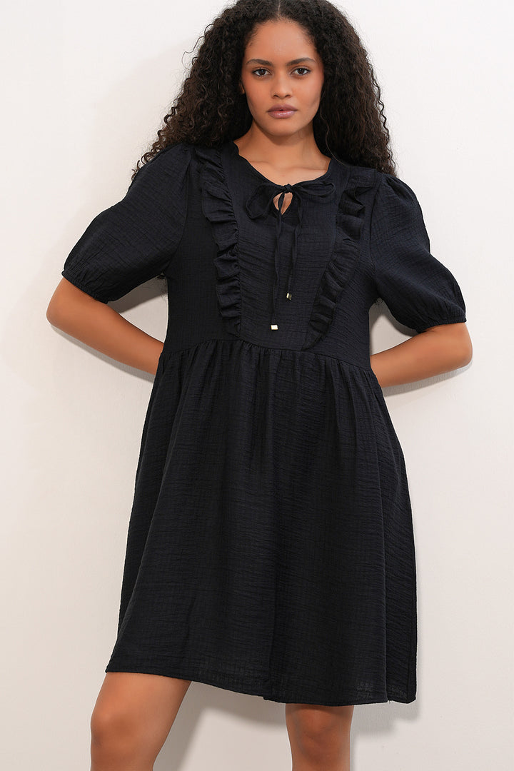 Bigdart Robe à Manches Courtes avec Détail à Nouer 2600 - Noir