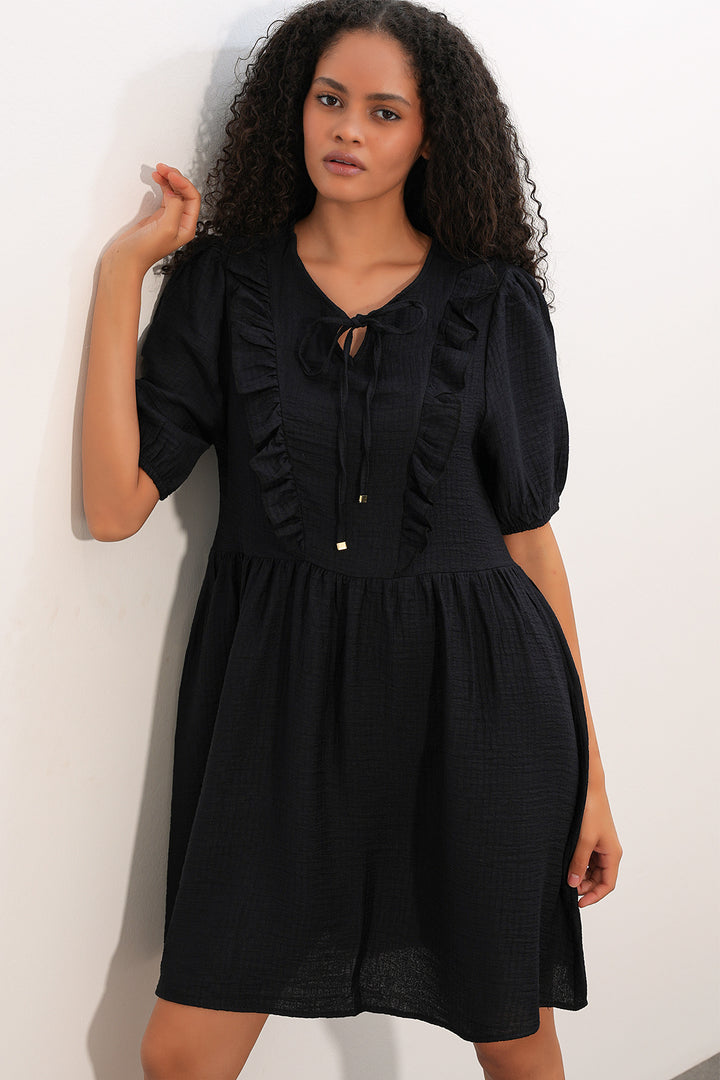 Bigdart Robe à Manches Courtes avec Détail à Nouer 2600 - Noir