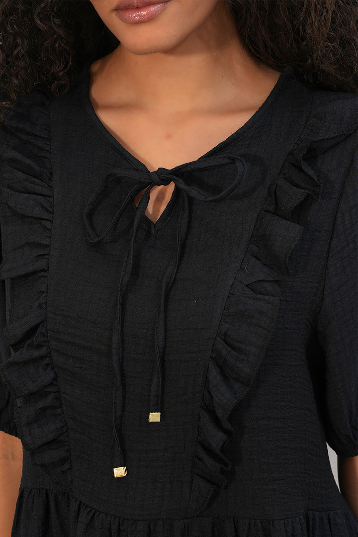 Bigdart Robe à Manches Courtes avec Détail à Nouer 2600 - Noir