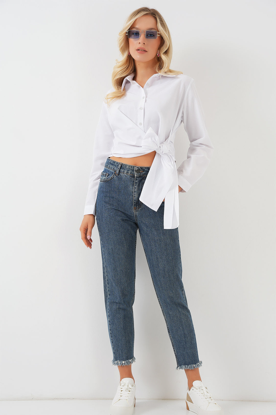 Bigdart Chemise à manches longues à nouer pour femme 20325 - Blanc