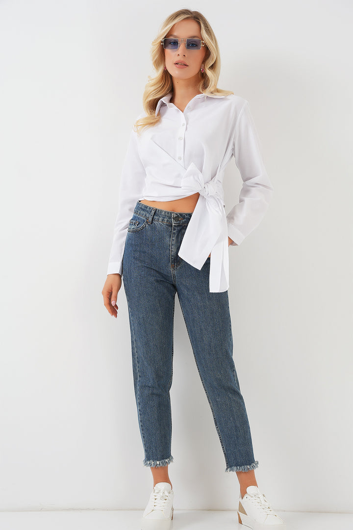 Bigdart Chemise à Manches Longues à Nouer pour Femme 20325 - Blanc
