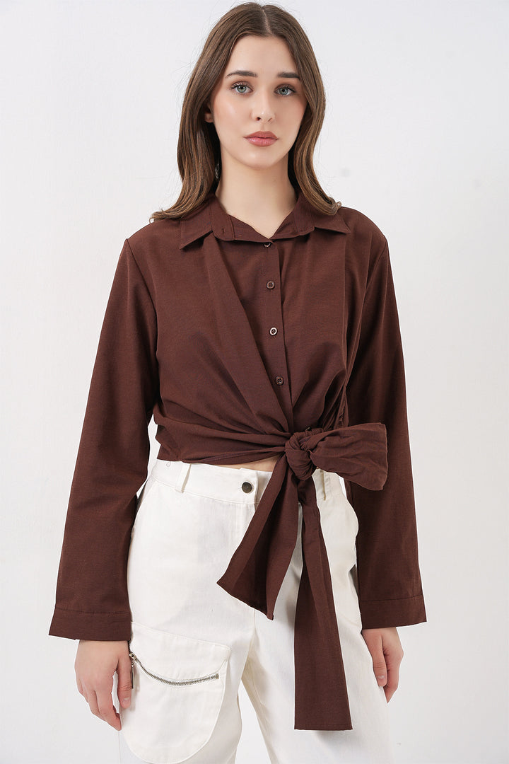 Bigdart Chemise à manches longues nouée pour femme 20325 - Marron