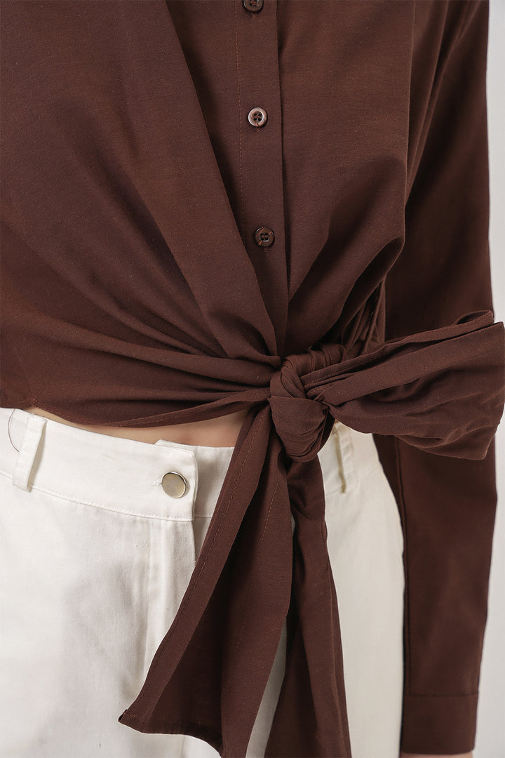 Bigdart Chemise à manches longues nouée pour femme 20325 - Marron