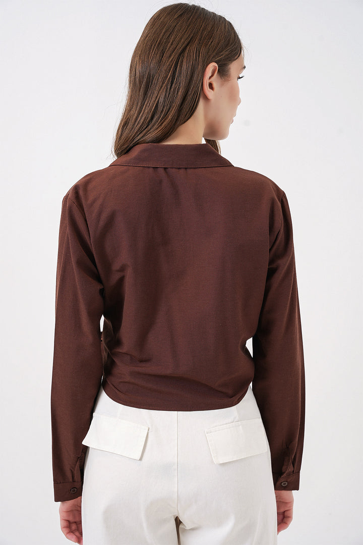 Bigdart Chemise à manches longues nouée pour femme 20325 - Marron