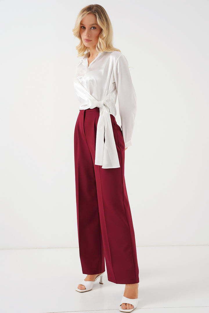 Bigdart Chemise en satin à manches longues à nouer pour femme 20287 - Blanc