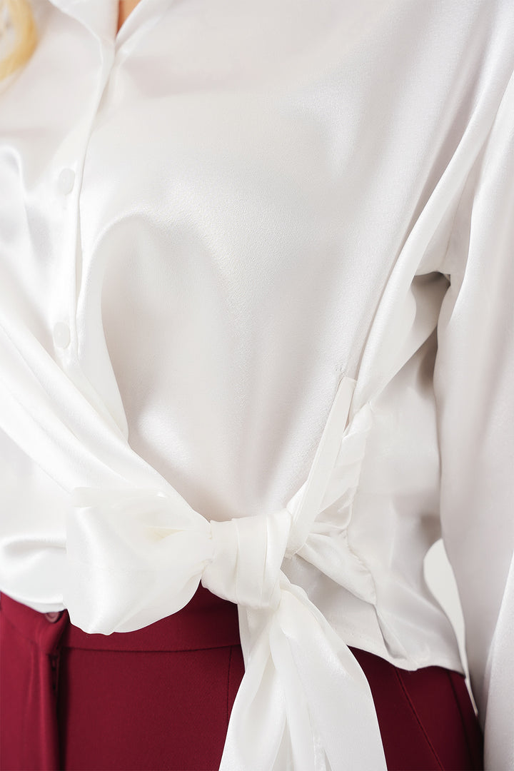 Bigdart Chemise en satin à manches longues à nouer pour femme 20287 - Blanc