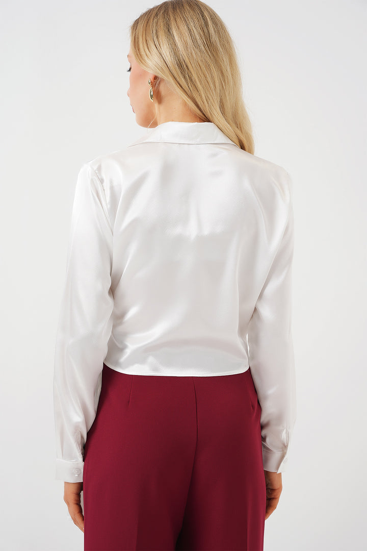 Bigdart Chemise en satin à manches longues à nouer pour femme 20287 - Blanc