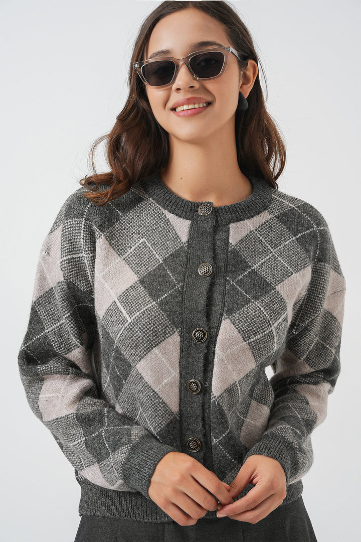 Bigdart Gilet en tricot à boutons à motifs pour femme 15927 - Anthracite