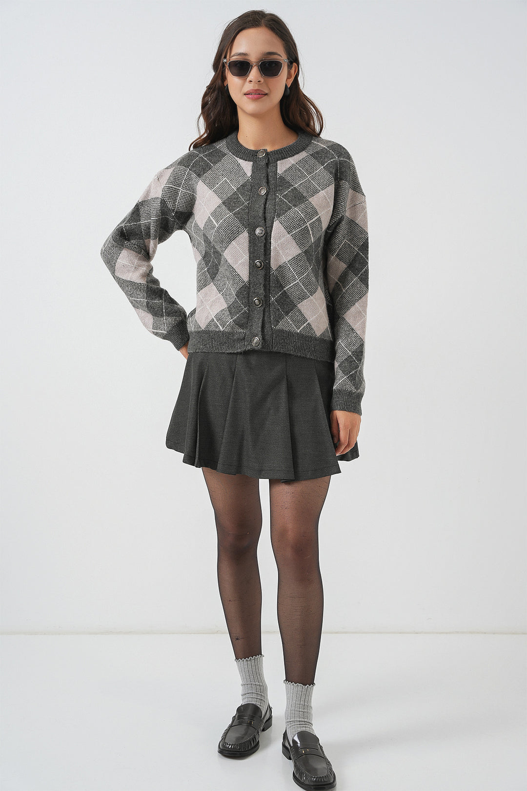 Bigdart Gilet en tricot à boutons à motifs pour femme 15927 - Anthracite