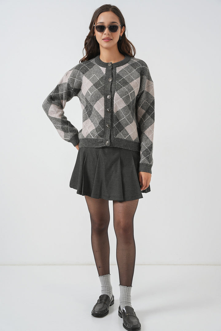 Bigdart Gilet en tricot à boutons à motifs pour femme 15927 - Anthracite