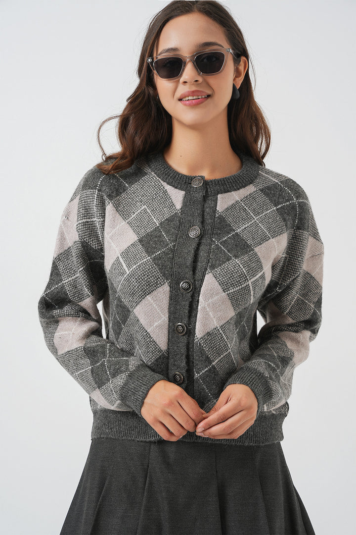 Bigdart Gilet en tricot à boutons à motifs pour femme 15927 - Anthracite