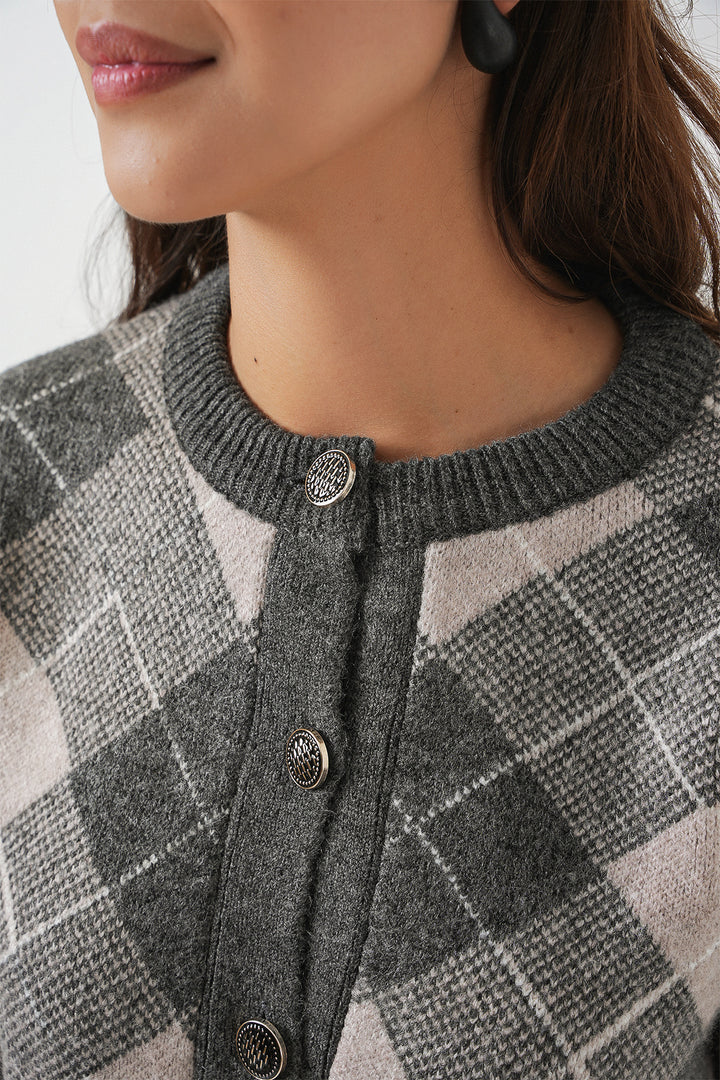 Bigdart Gilet en tricot à boutons à motifs pour femme 15927 - Anthracite