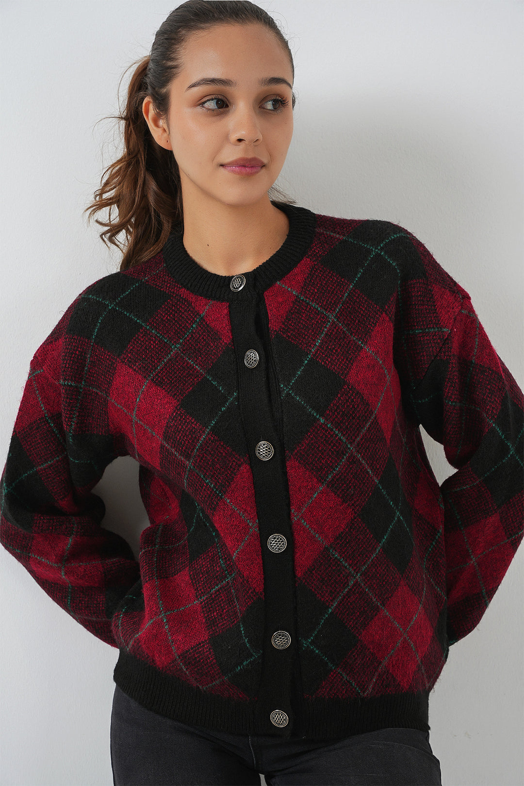 Bigdart Gilet en tricot à boutons à motifs pour femme 15927 - Bordeaux