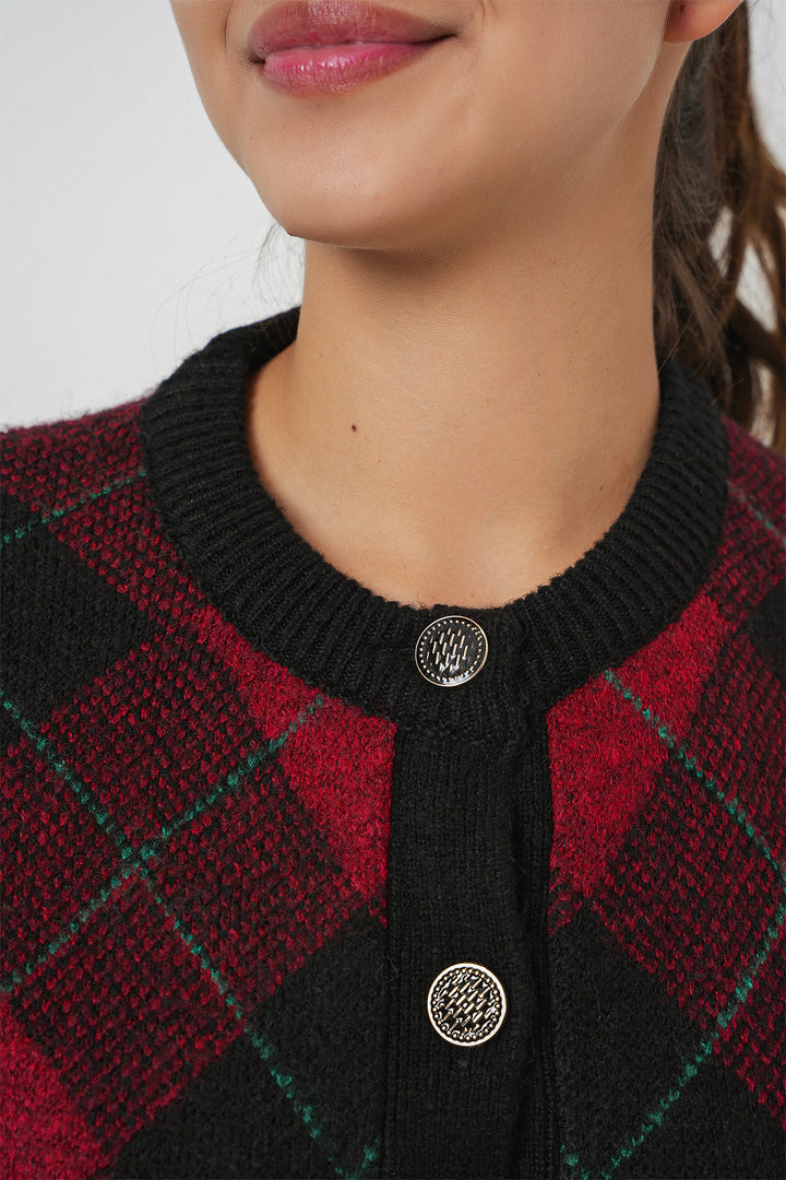 Bigdart Gilet en tricot à boutons à motifs pour femme 15927 - Bordeaux