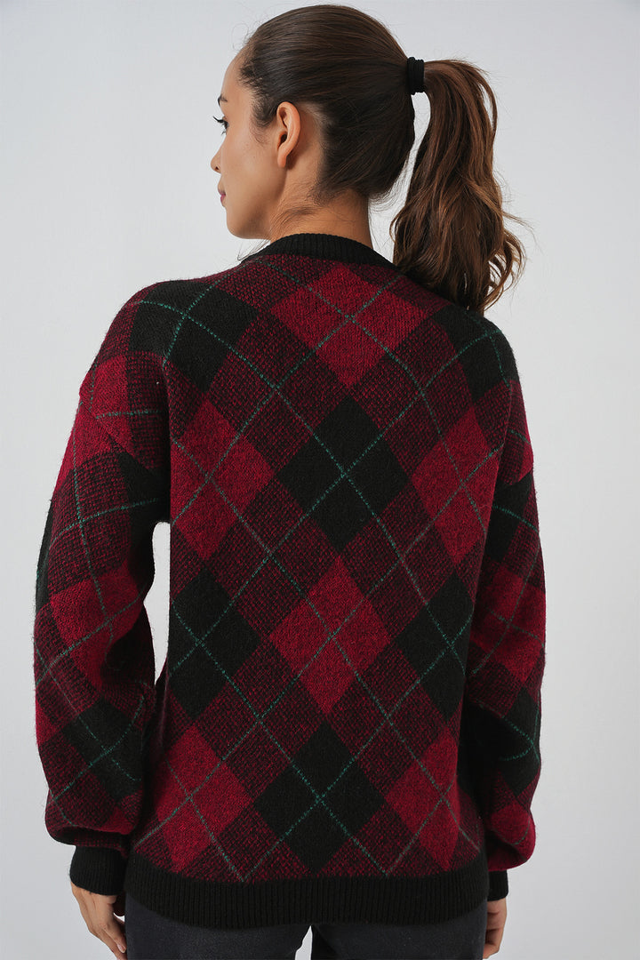 Bigdart Gilet en tricot à boutons à motifs pour femme 15927 - Bordeaux