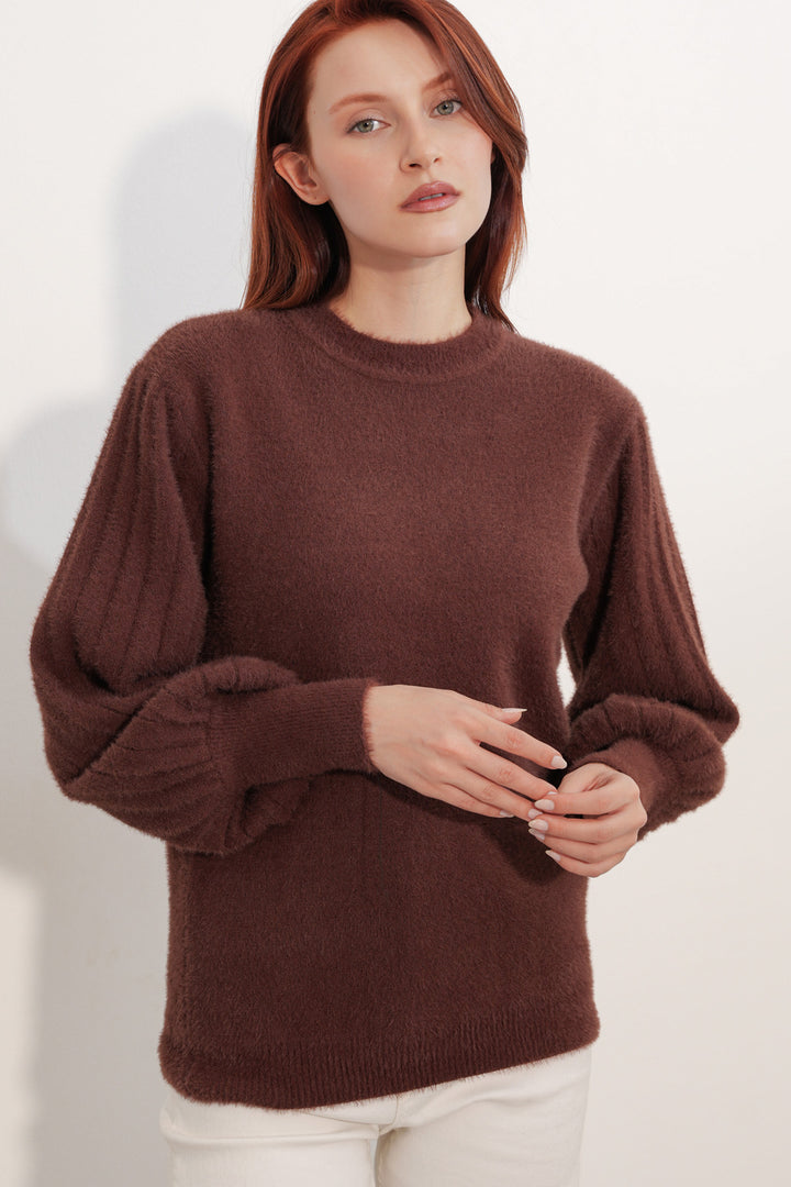 Bigdart Pull à col ballon oversize pour femme 15973 - Marron