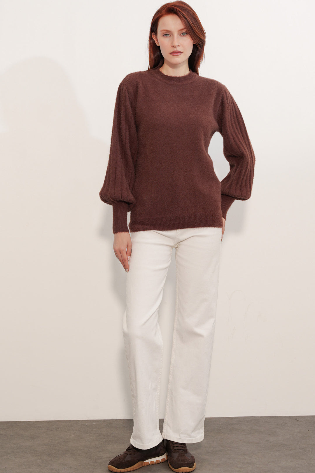 Bigdart Pull à col ballon oversize pour femme 15973 - Marron