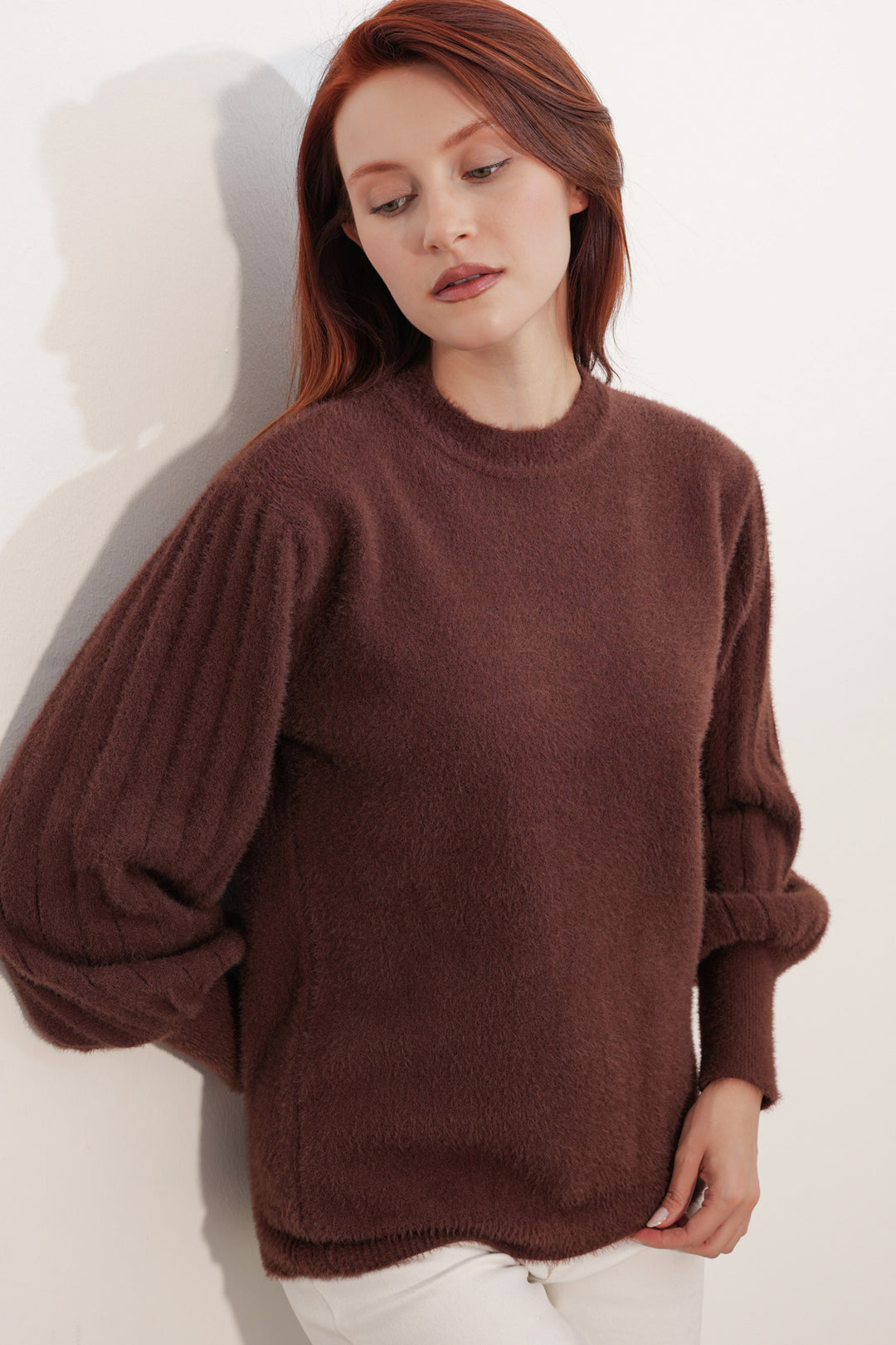 Bigdart Pull à col ballon oversize pour femme 15973 - Marron