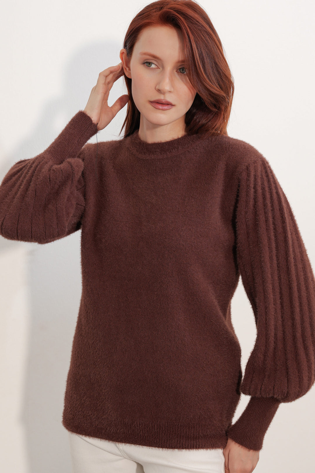 Bigdart Pull à col ballon oversize pour femme 15973 - Marron