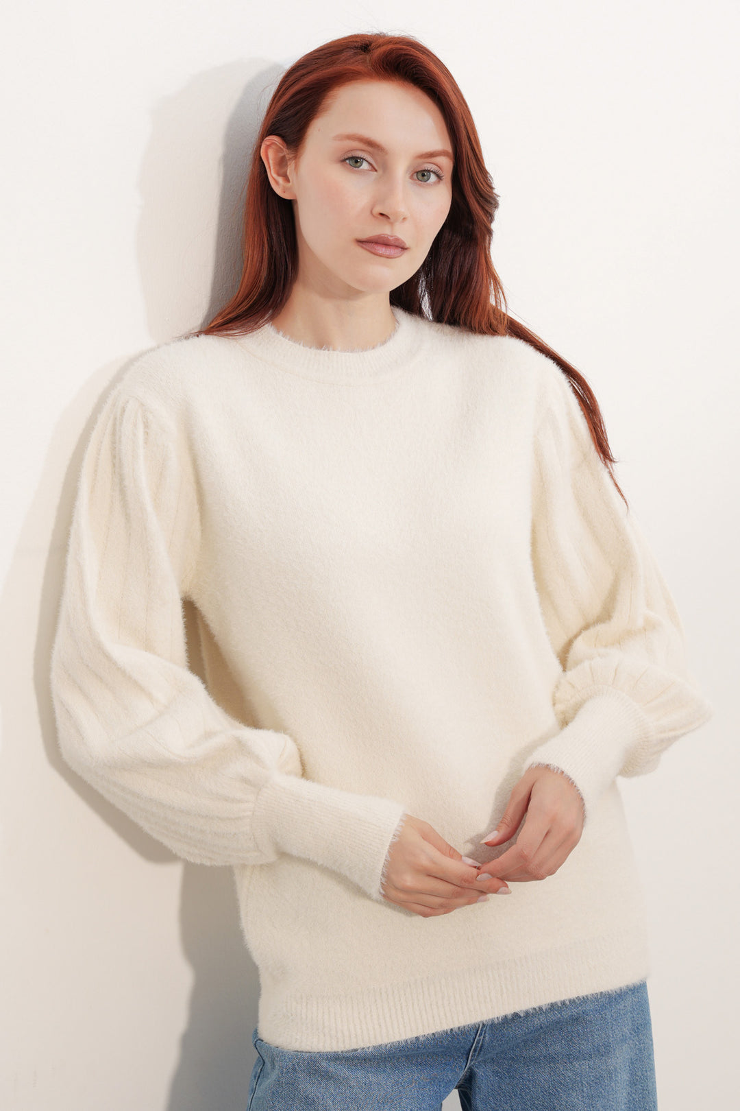 Bigdart Pull à col ballon oversize pour femme 15973 - Crème