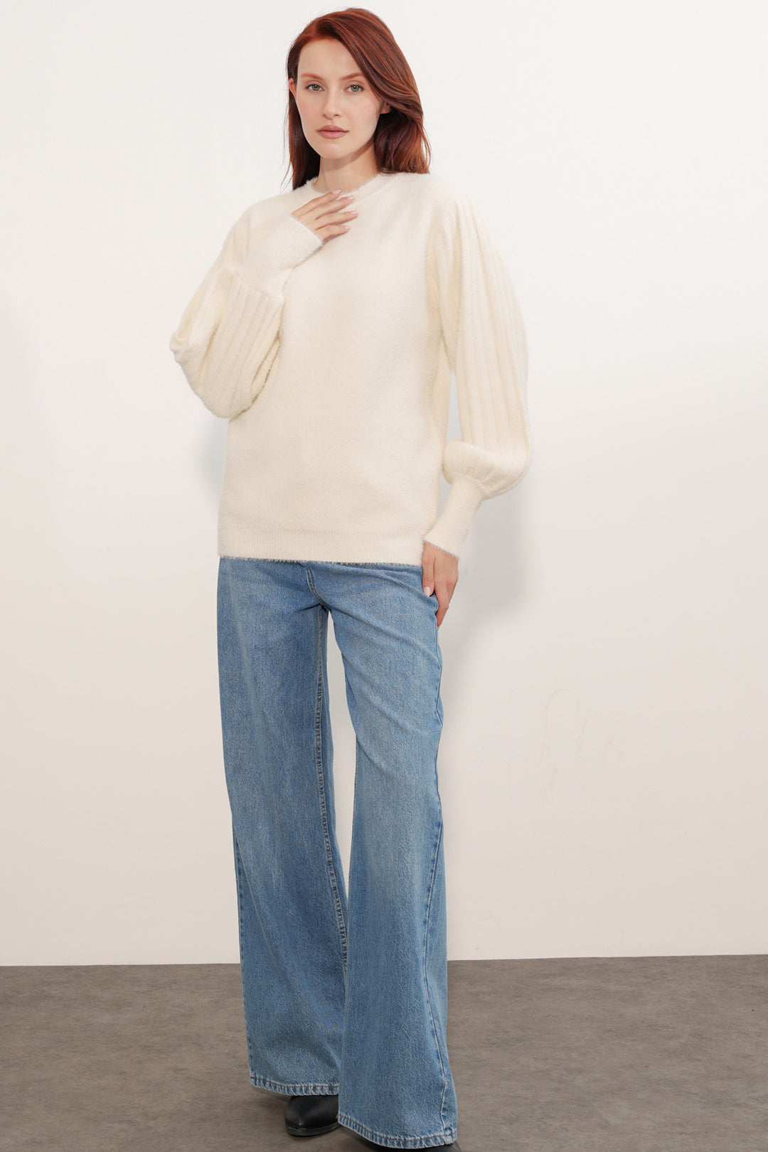 Bigdart Pull à col ballon oversize pour femme 15973 - Crème