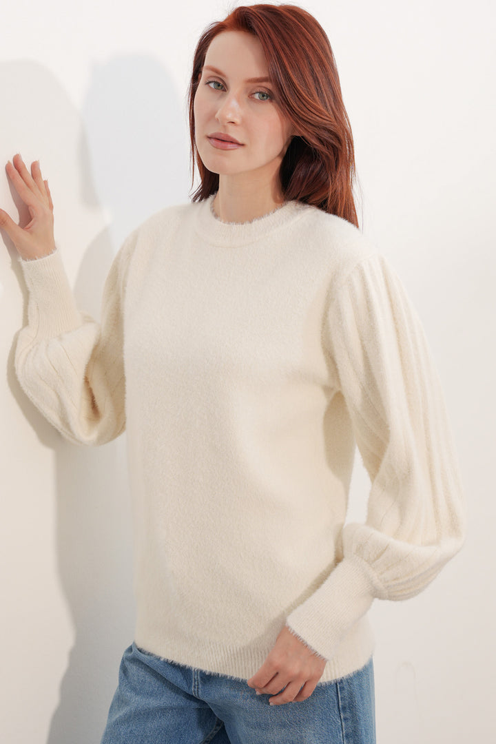 Bigdart Pull à col ballon oversize pour femme 15973 - Crème