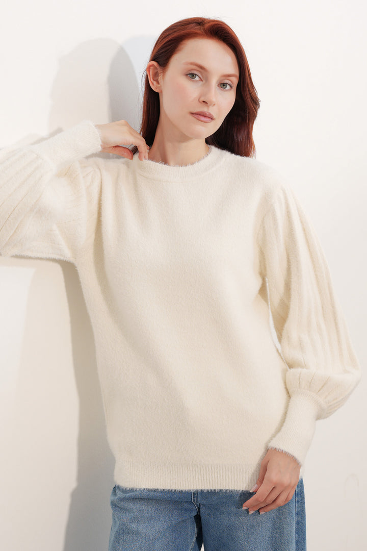 Bigdart Pull à col ballon oversize pour femme 15973 - Crème