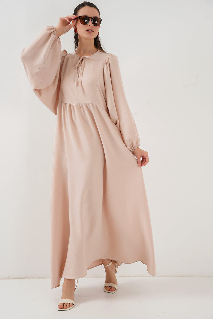 Bigdart Robe longue de hijab à manches ballon pour femme 2464 - Beige