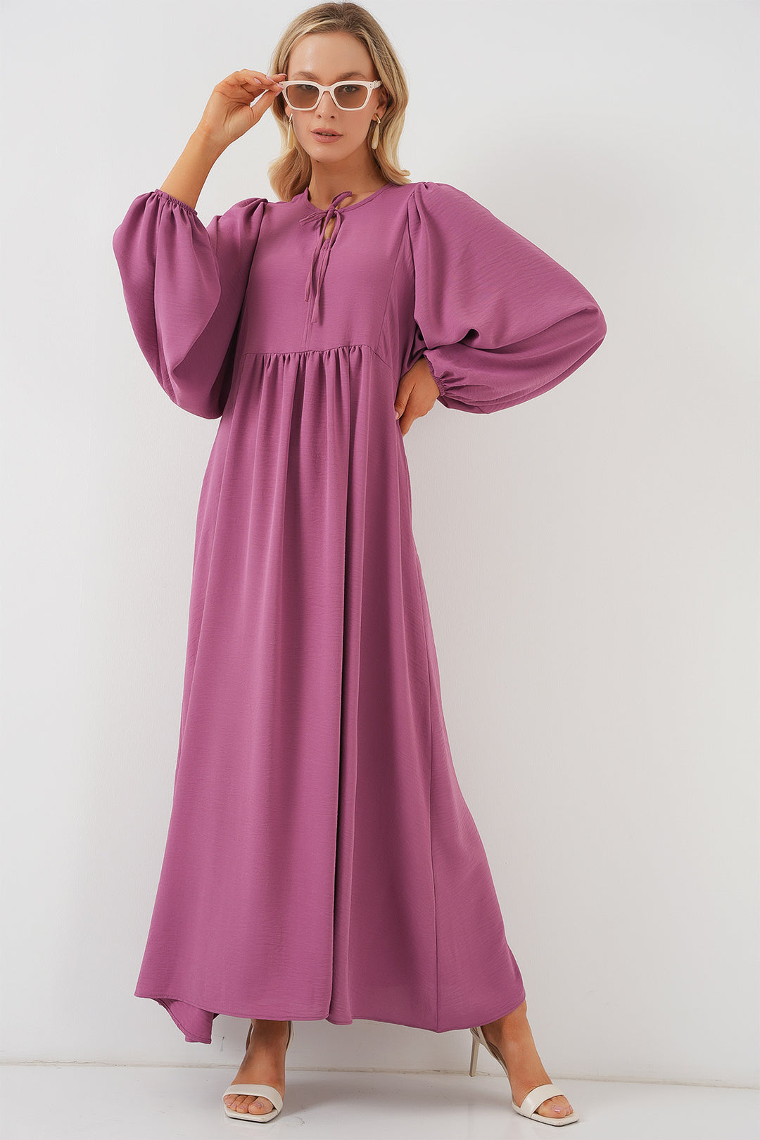 Bigdart Robe longue de mode à manches ballon pour femme 2464 - Rose poudré