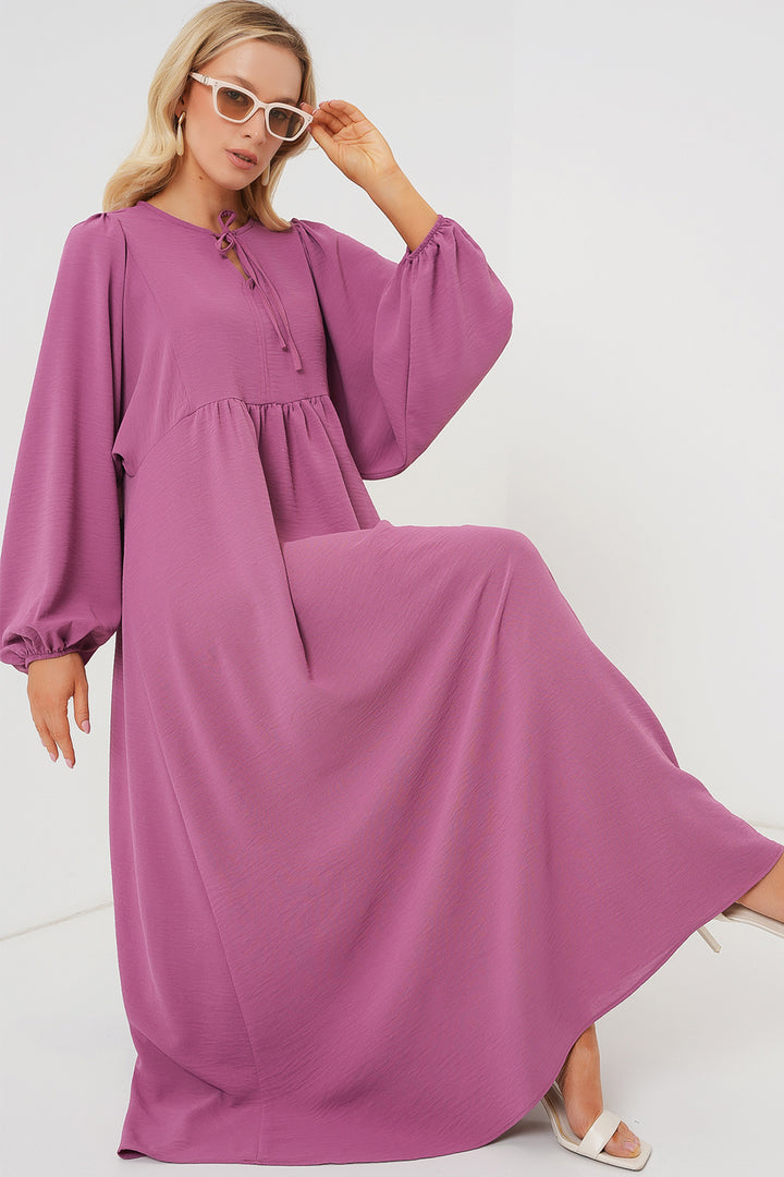 Bigdart Robe longue de mode à manches ballon pour femme 2464 - Rose poudré