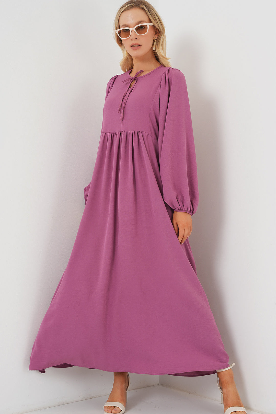 Bigdart Robe longue de mode à manches ballon pour femme 2464 - Rose poudré