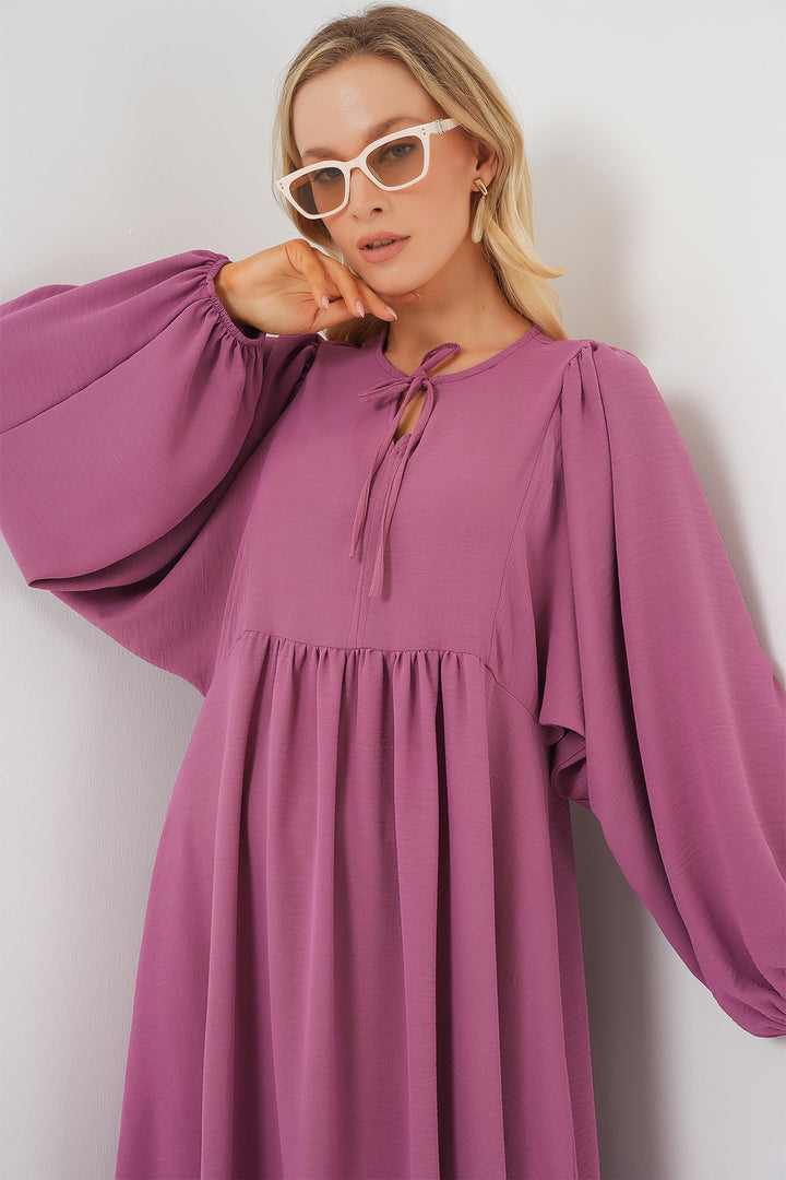Bigdart Robe longue de mode à manches ballon pour femme 2464 - Rose poudré