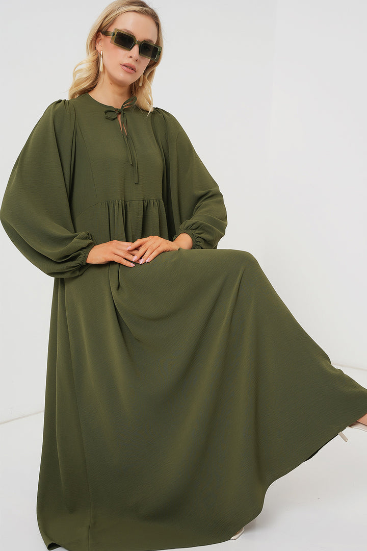 Bigdart Femme Robe Modeste Longue à Manches Bouffantes 2464 - Kaki