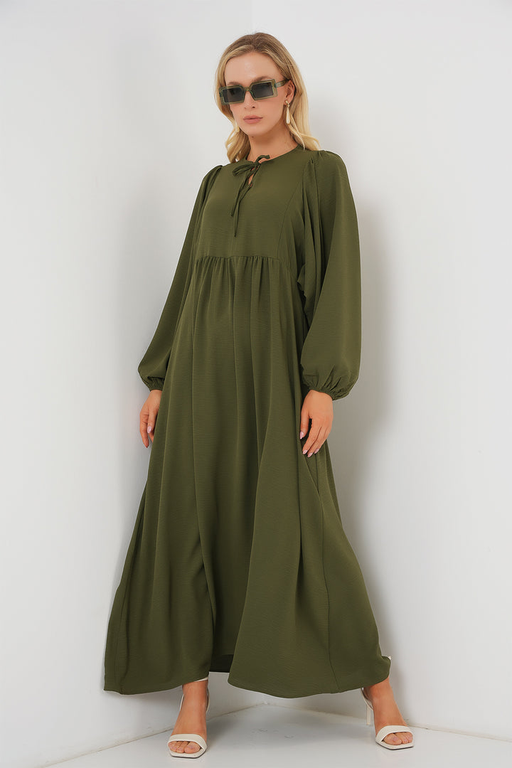 Bigdart Femme Robe Modeste Longue à Manches Bouffantes 2464 - Kaki