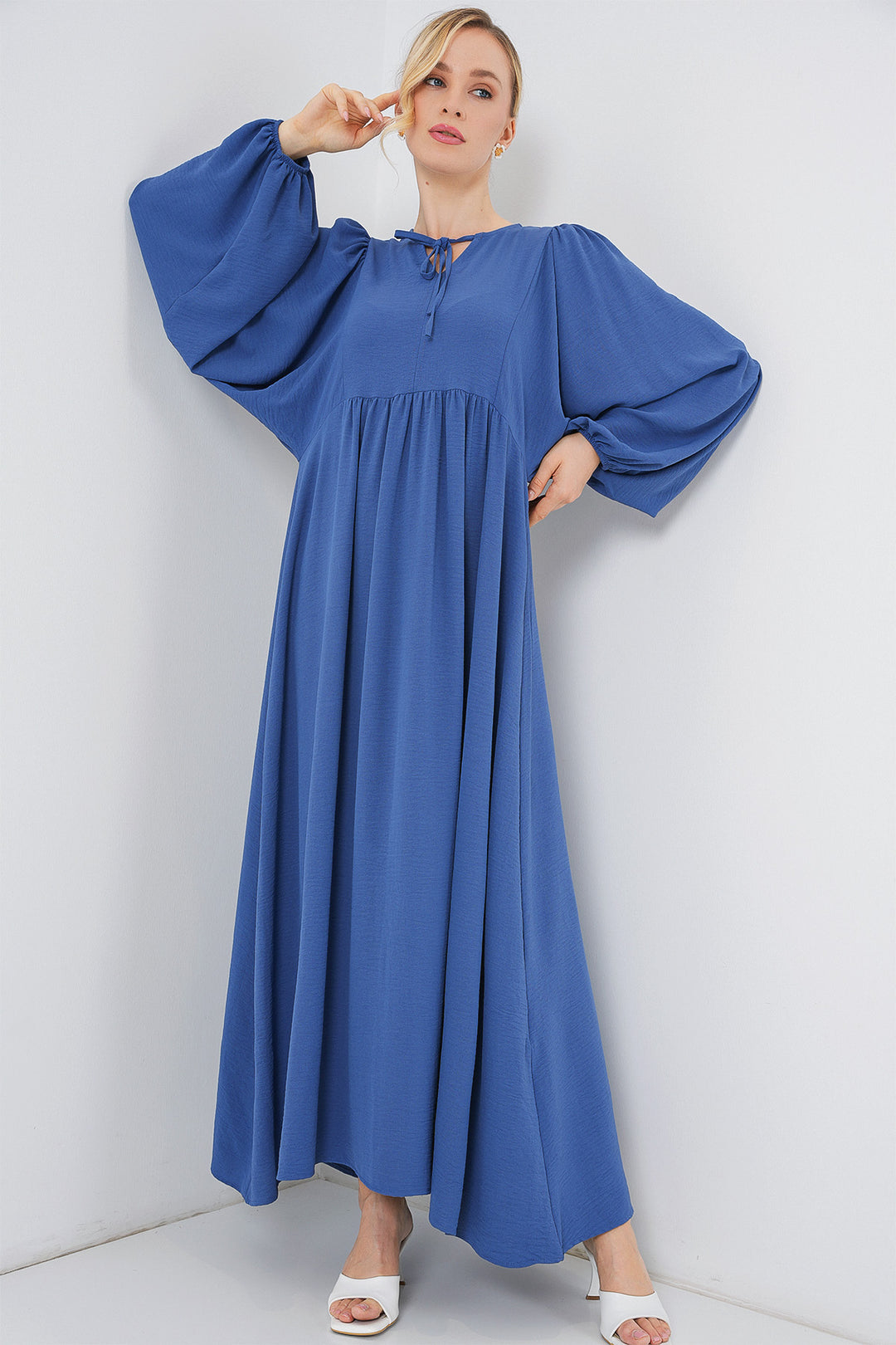 Bigdart Robe longue de hijab à manches ballon pour femme 2464 - Bleu roi