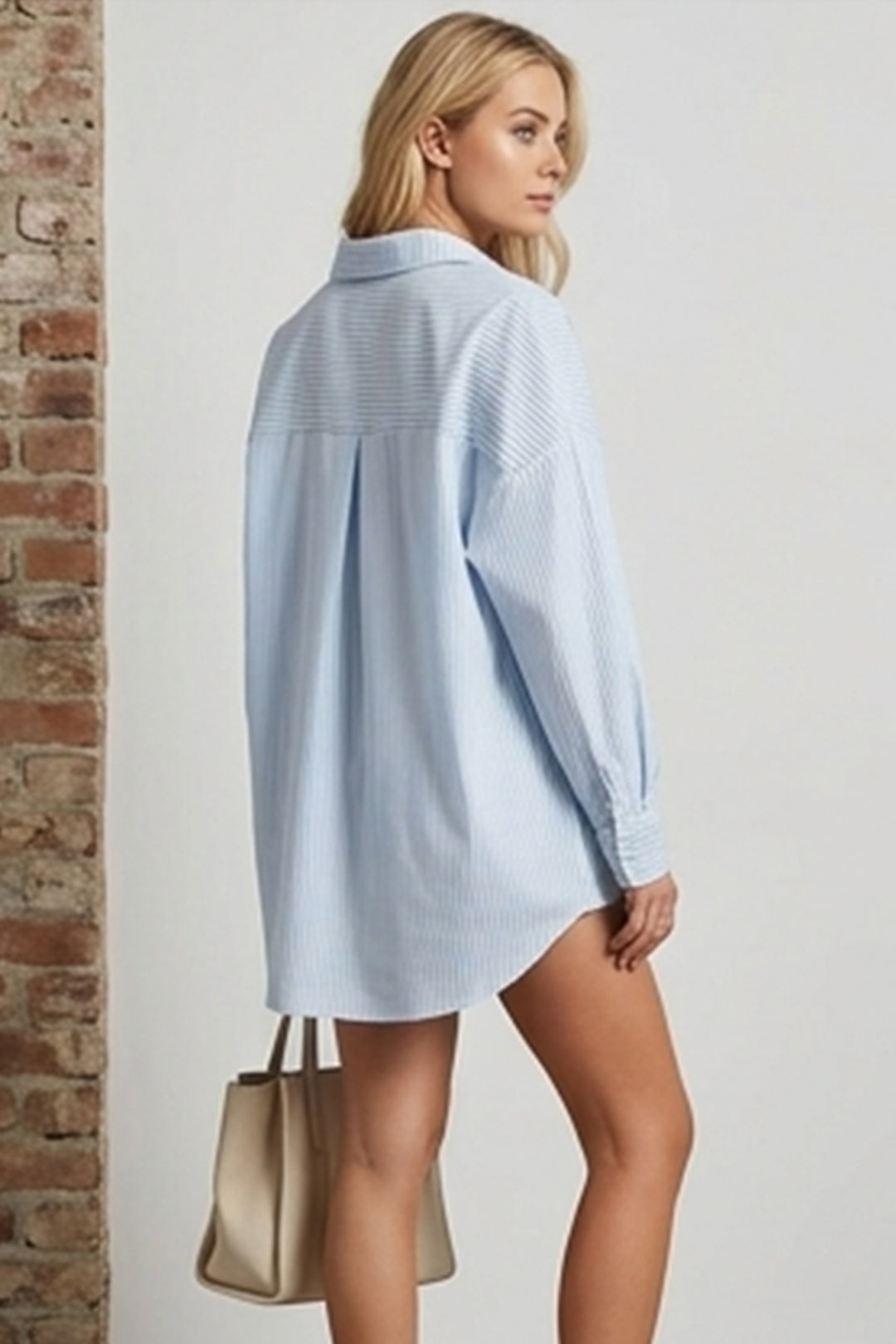 Bigdart Chemise Basique Longue Oversize Rayée Noir et Bleu Bébé 3900 - bebe Bleu