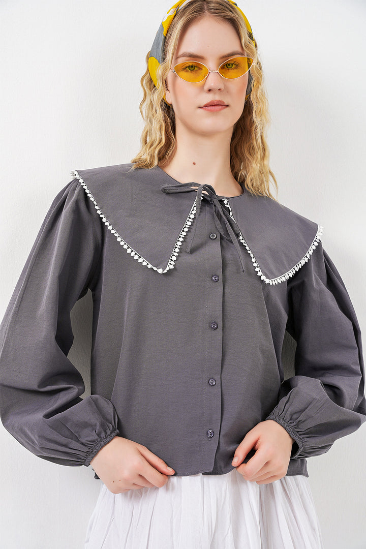 Bigdart Chemise à col bébé pour femme 20314 - Anthracite