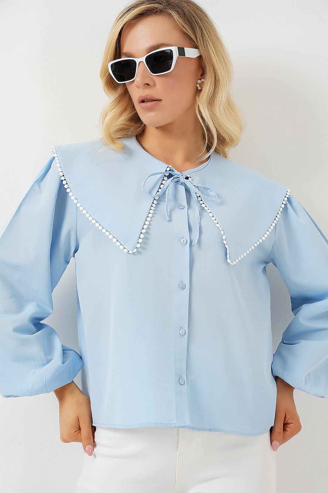 Bigdart Chemisier à col bébé pour femme 20314 - Bleu