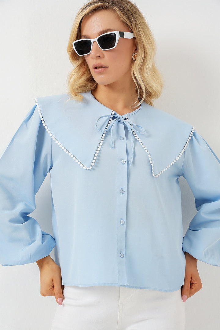 Bigdart Chemisier à col bébé pour femme 20314 - Bleu