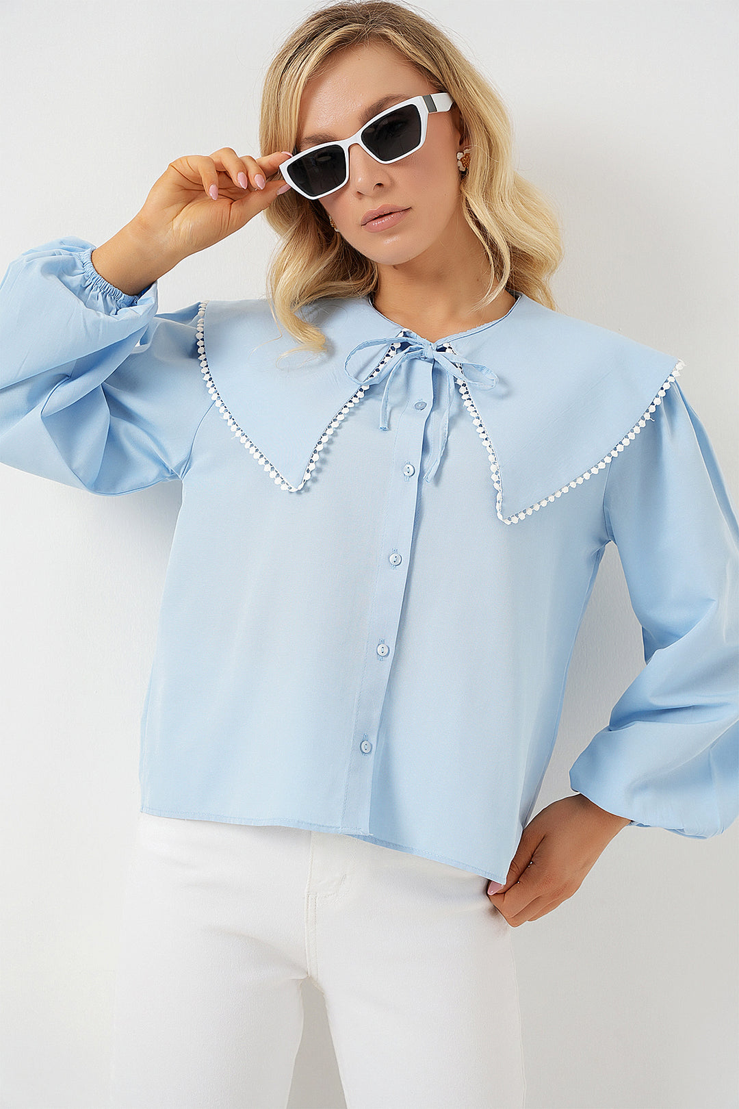Bigdart Chemisier à col bébé pour femme 20314 - Bleu