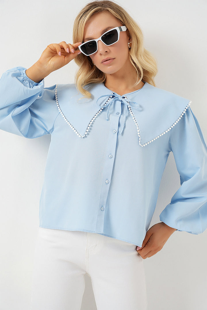 Bigdart Chemisier à col bébé pour femme 20314 - Bleu