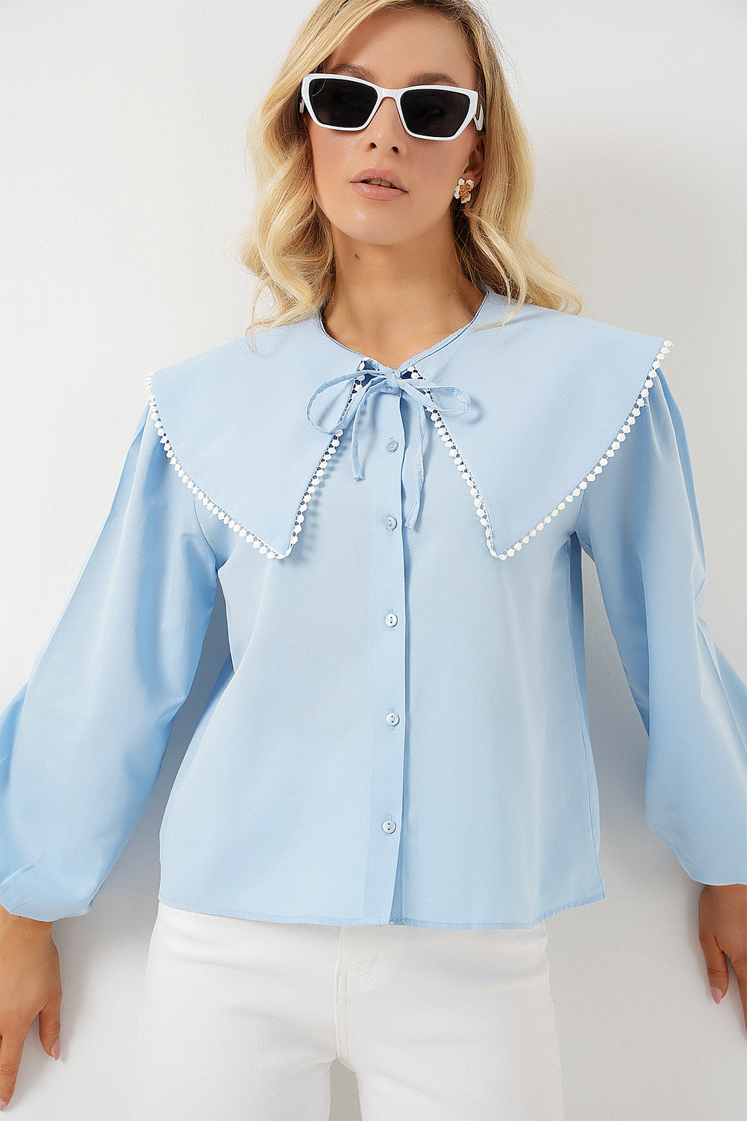 Bigdart Chemisier à col bébé pour femme 20314 - Bleu