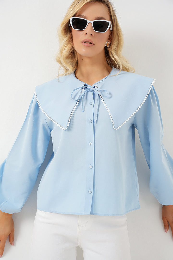 Bigdart Chemisier à col bébé pour femme 20314 - Bleu