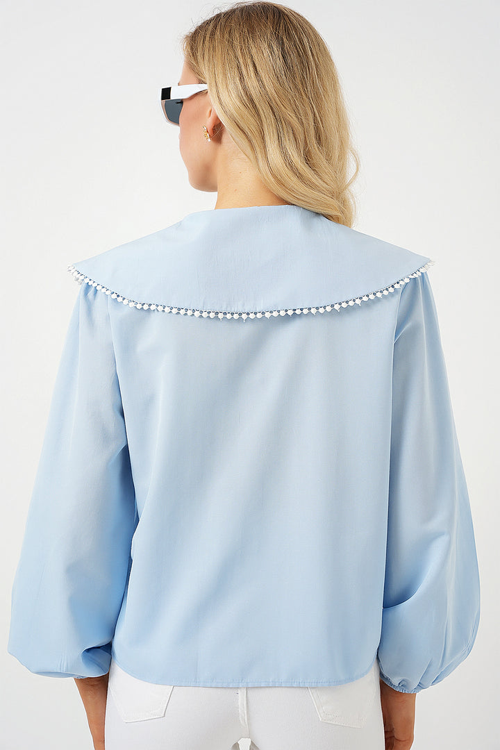 Bigdart Chemisier à col bébé pour femme 20314 - Bleu