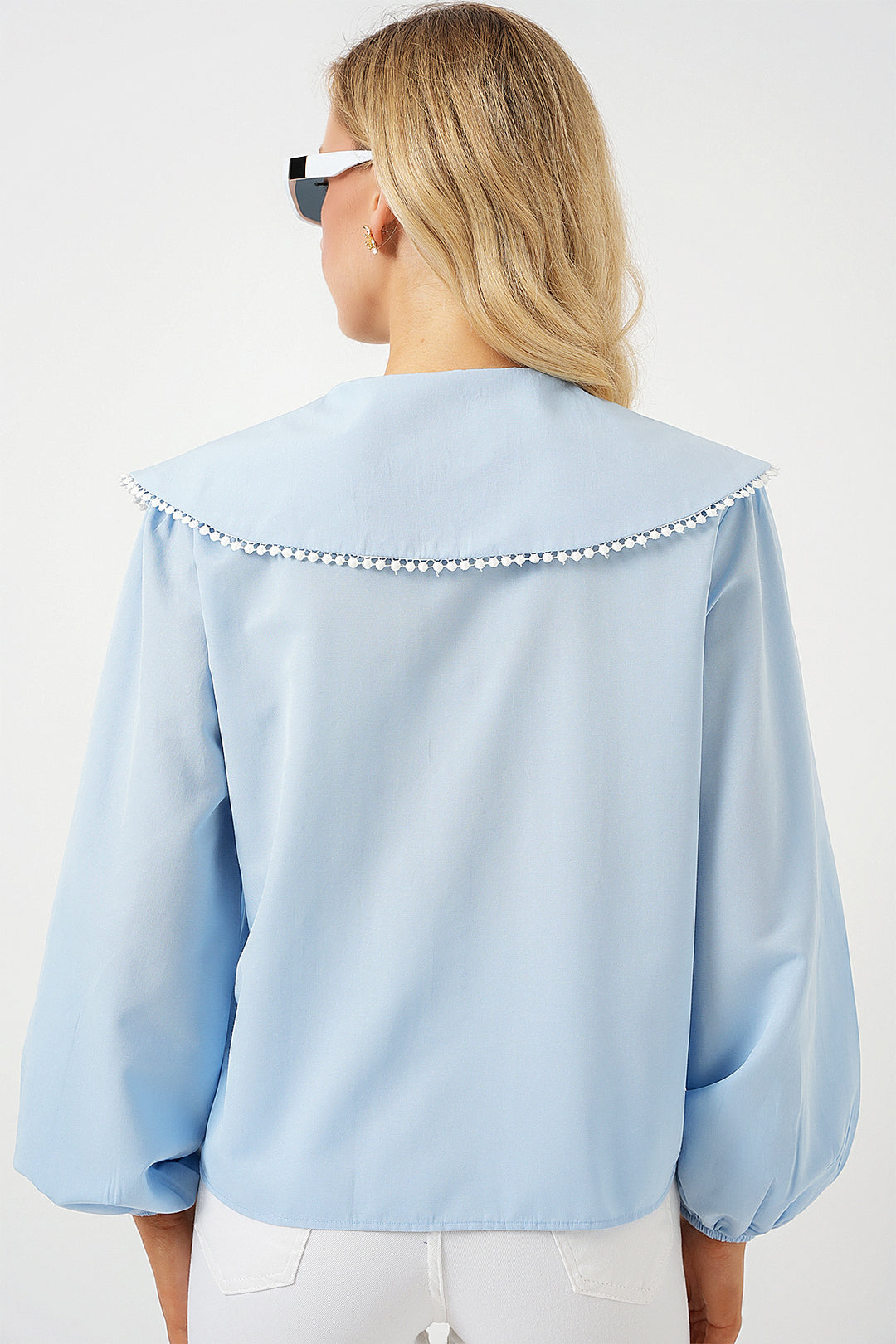 Bigdart Chemisier à col bébé pour femme 20314 - Bleu