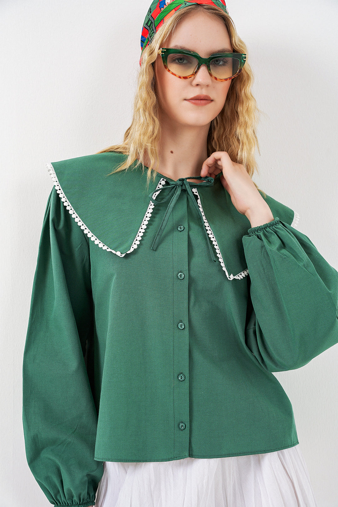 Bigdart Chemise à col bébé femme 20314 - Vert émeraude